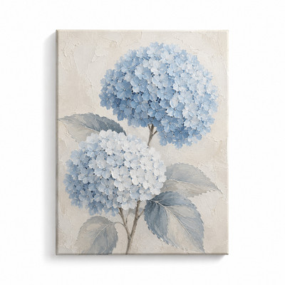 Blue Hydrangea Canvas Wall Art Light Blue Floral Painting Print Shabby ChicDecor