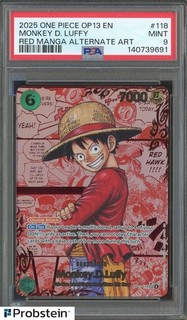 2025 One Piece OP13 EN Red Manga Alternate Art #118 Monkey D. Luffy PSA 9 MINT