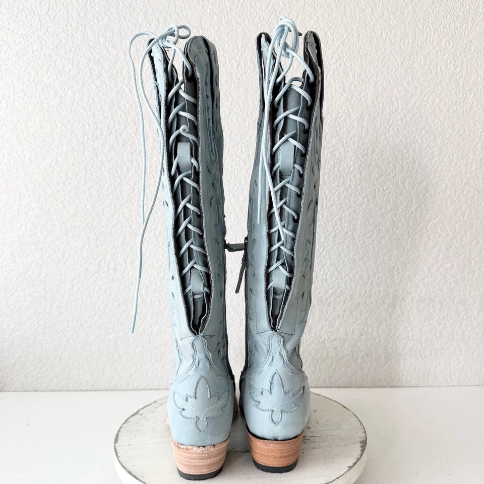 Lane Reverie Womens Cowboy Boots 8 Blue Suede Cowgirl Western Knee High Tall - Image 3 of 4