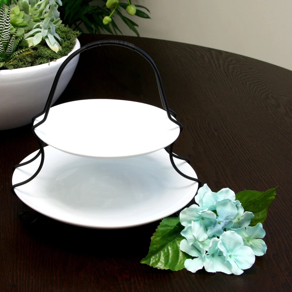 Gibson Elite Gracious Dining 2 Tiered Serving Set with Metal Rack in White - Image 2 of 4