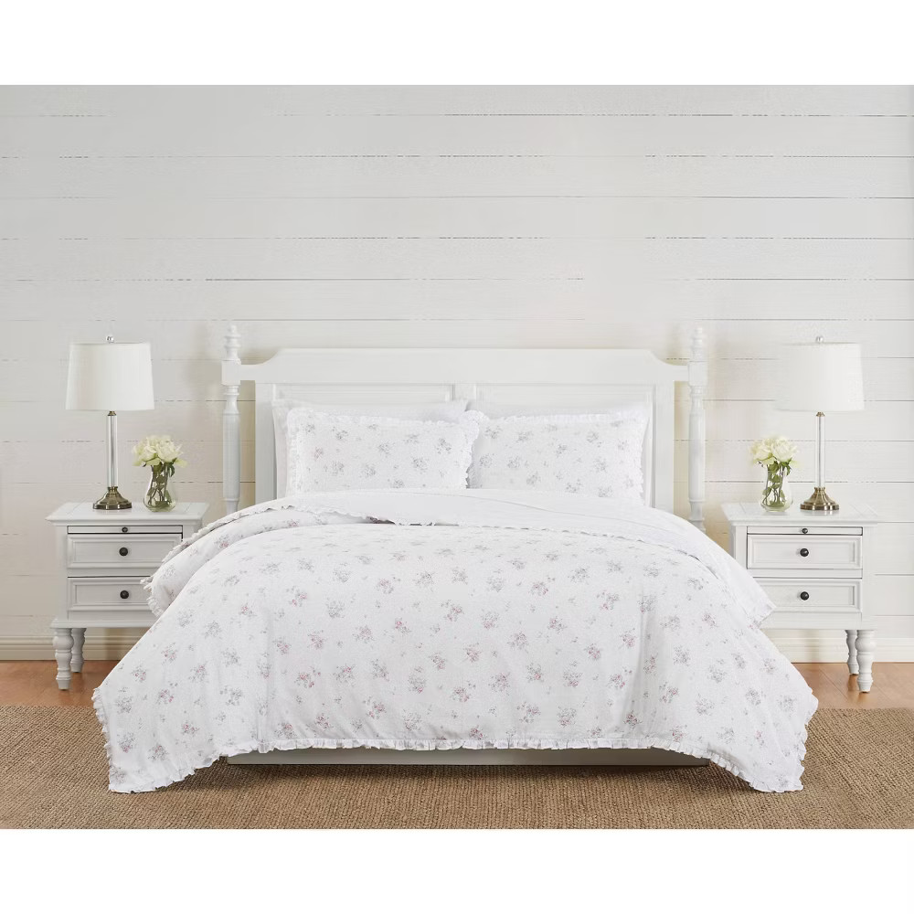 3pc FullQueen Rosebury Duvet Cover - Sham Set WhitePink - The Farmhouse 5890₽