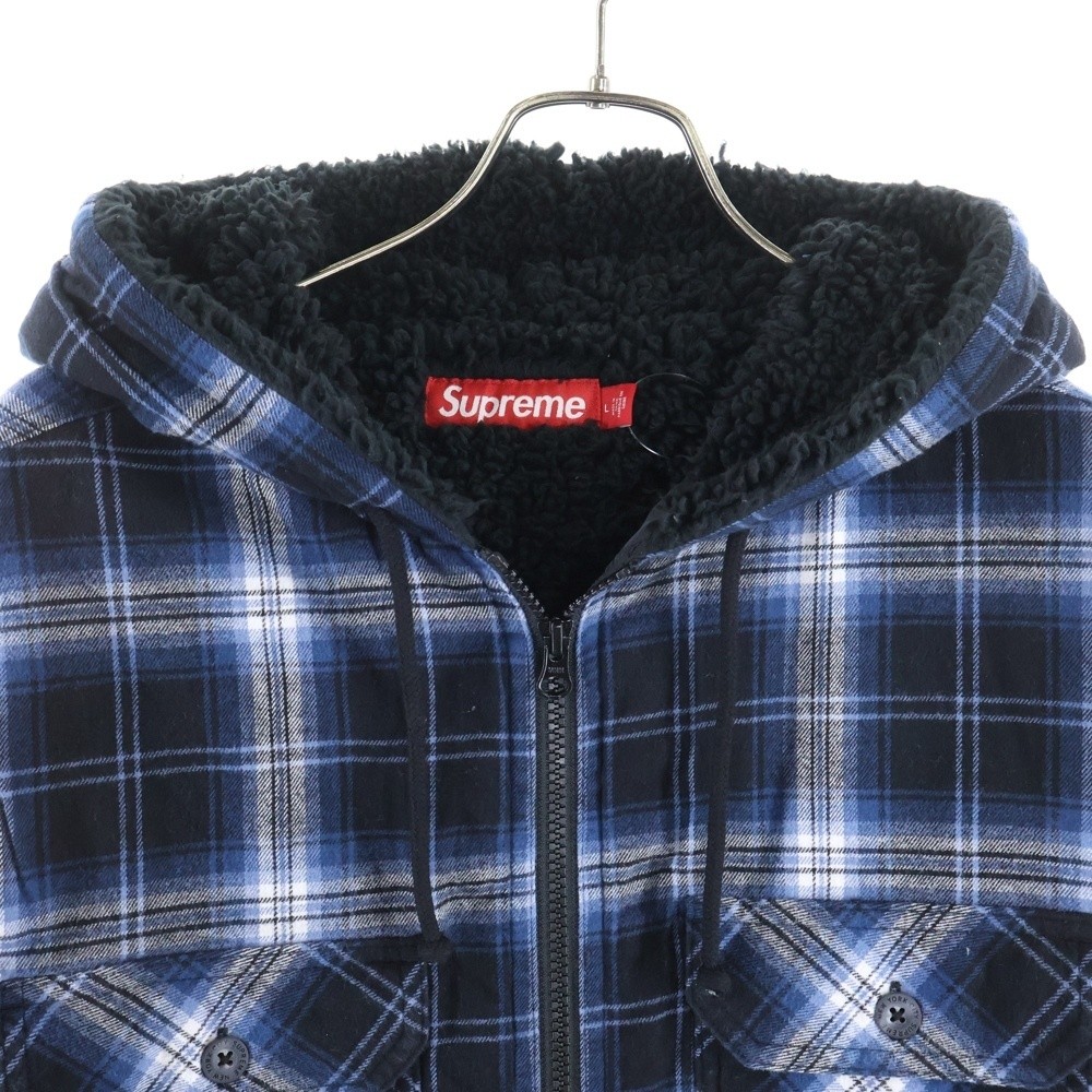 SUPREME 25AW Lined Zip Up Hooded Flannel Shirt Linen Zip Up Flannel Shirt Jacket thumbnail 3