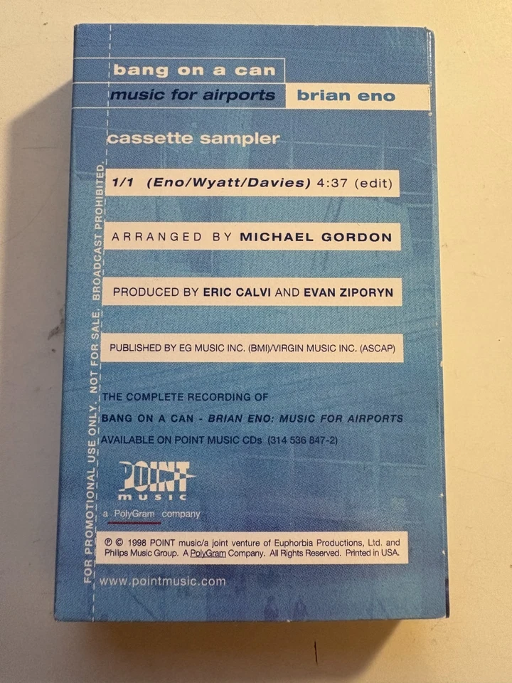 RARE BRIAN ENO BANG ON A CAN - MUSIC FOR AIRPORTS (1998) CASSETTE SAMPLER - Image 2 of 4