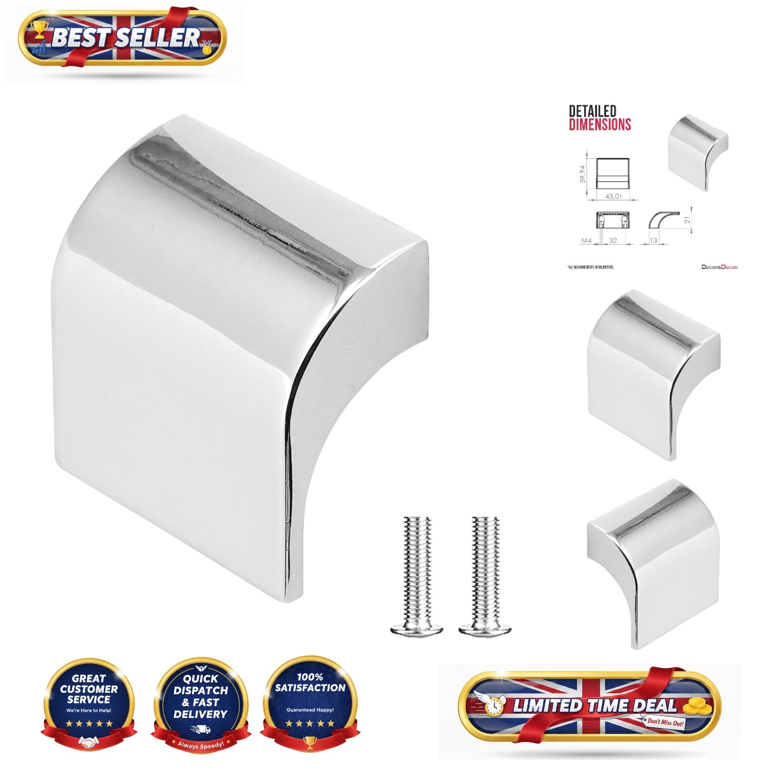 Luxurious Polished Chrome Square Knob for Cabinets - Durable Zinc Handle