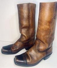 Vtg Frye Black Label Campus Boots Cap Toe Women 9.5 Men 8.5 Brown Square Toe