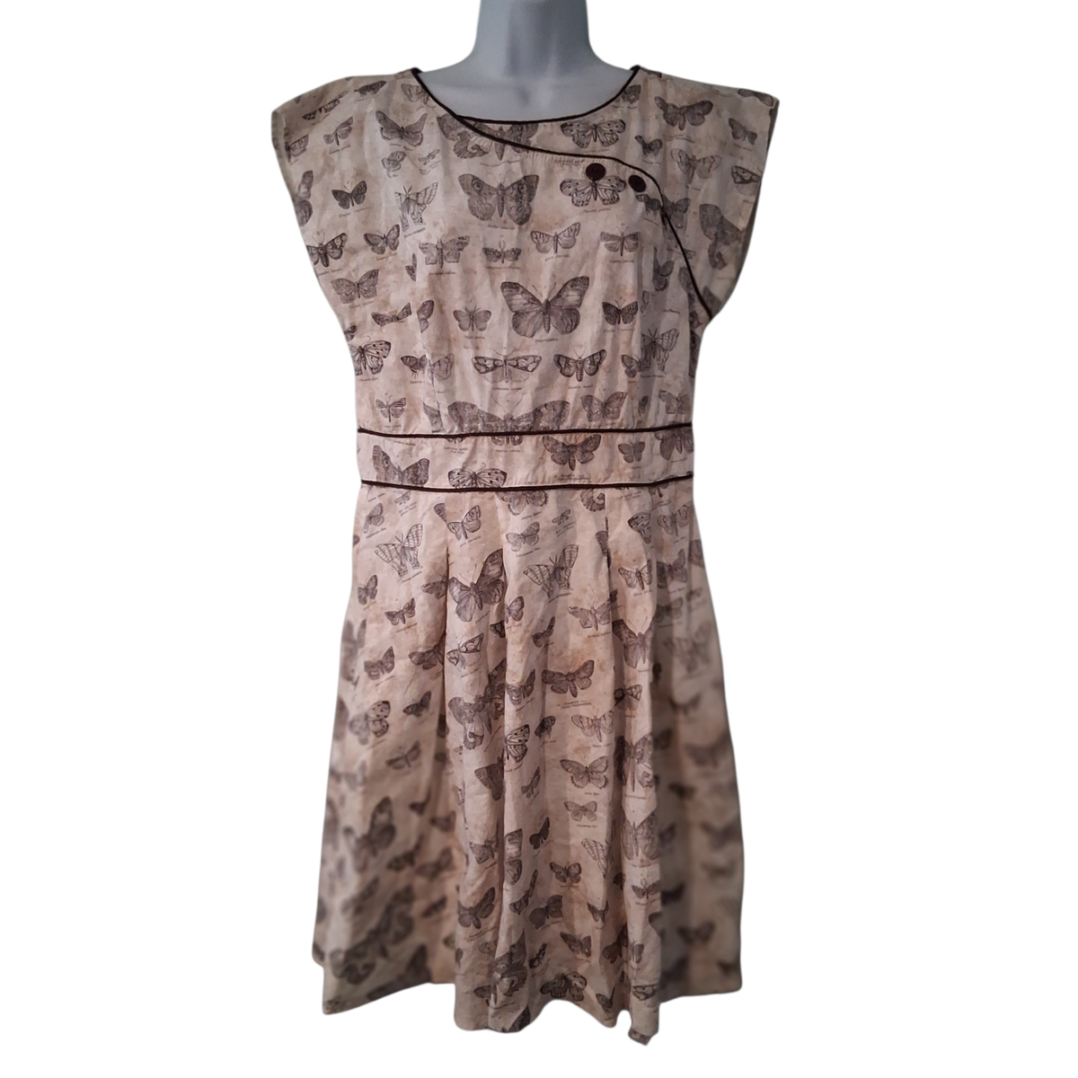 Retrolicious dress womens XL USA off white brown butterfly fit flare cotton Retrolicious dress womens XL USA off white brown butterfly fit flare cotton