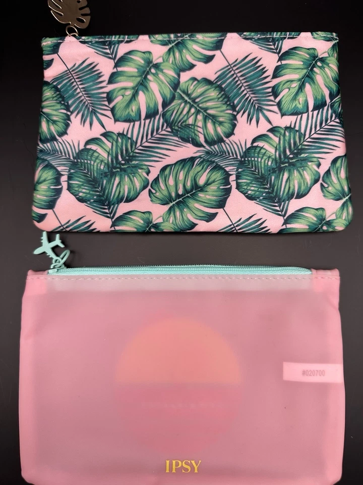 IPSY Glam Bags Set de 2 - Planta Monstera con hoja y escape rosa con cremallera de avión Foto 2 de 4