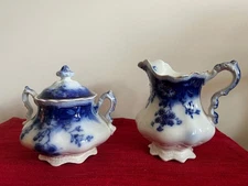 Flow Blue Johnson Bros Claton 1902 Creamer & Sugar Set – Antique England