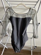 Audition Dancewear Gray M Leotard With Mesh Sleeves, Key Hole Back, Full Lining