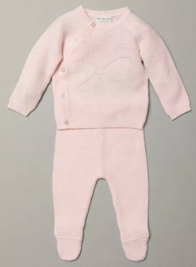 Baby girls clothes Spanish style knitted pink 2 piece bow set 0-3 months