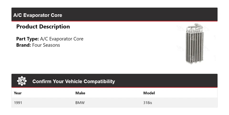 适用于 1991 年宝马 318is 空调蒸发器核心 4 季 — 第 2/4 张图片