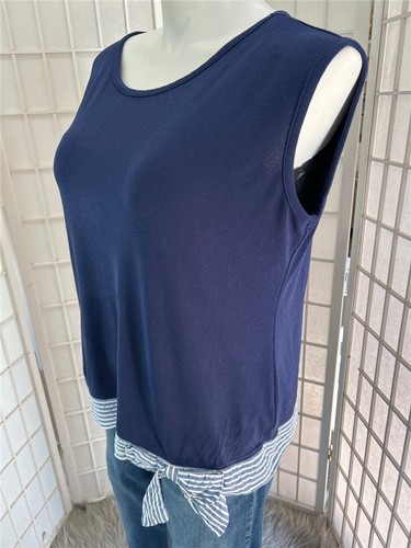 Women's Elle XL Navy Blue Sleeveless Pullover Tunic Summer Blouse - Picture 3 of 7