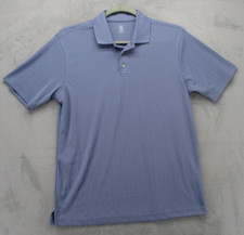 PGA Tour Golf Polo Shirt Men's Medium Blue with Stripe Pattern 100 Polyester