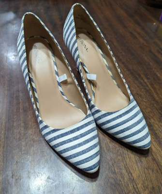 Merona Target Denim Blue Striped Heels Pump size 10 Used Excellent ...