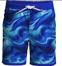 New Lands End 4 / 5 BLUE Swirl SWIM TRUNKS boy XS Stretch Hydroliner UPF 50