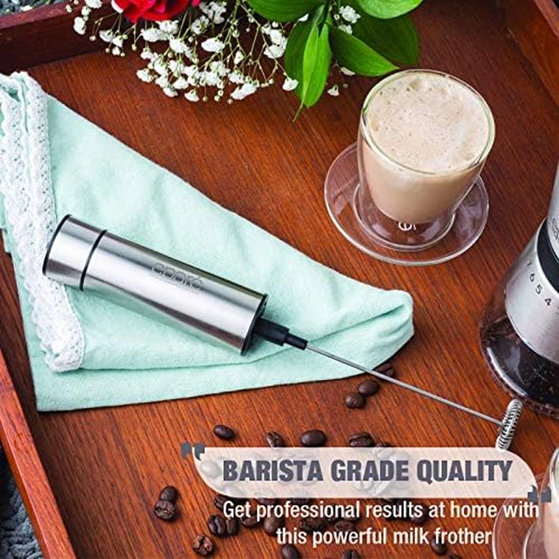 Milk Frother - Handheld Electric Wand Mixer - Mini Battery Operated Hand Immersi