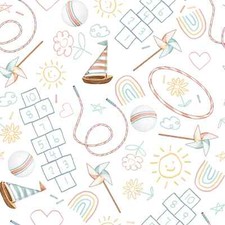 BOHO Buddies White Fun and Games From Henry Glass BTY 6in. Repeat