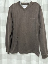 Columbia Sweater Men's Large Long Sleeve Knit V-Neck Brown Cotton Blend Logo