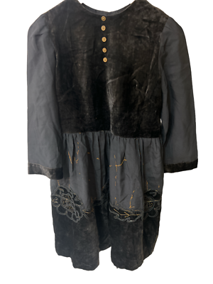 Antique Girls Black Velvet Dress Gold Buttons Handmade Sewn Gold Embroidery  Goth | eBay