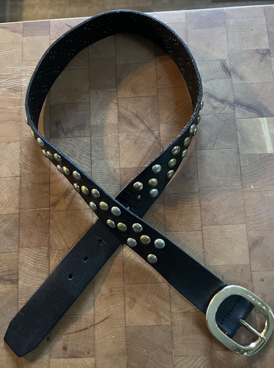 MICHAEL KORS BLACK LEATHER MIXED METAL STUDDED BELT EUC SZ M  display picture 1
