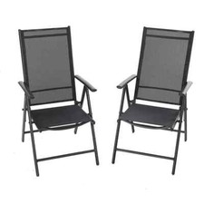 Patio Chairs Set of 2 Folding Outdoor Chair Sling Dinning Adjustable Chair Black