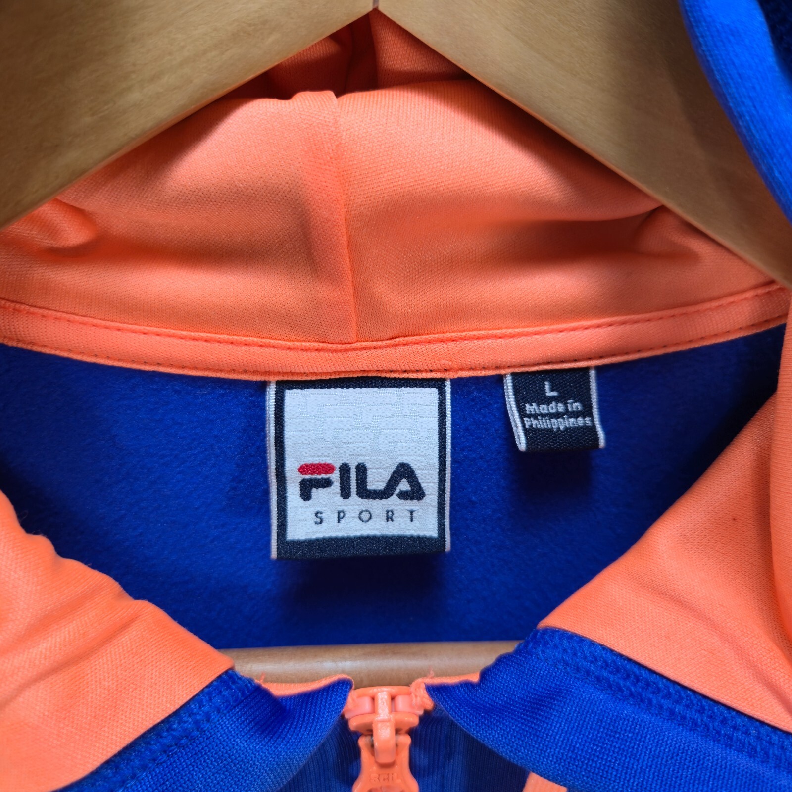 Maglione Fila donna grande manica lunga zip cappuccio tasche maglia blu