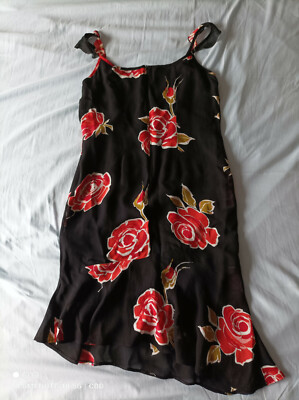 Vestido fino con Flores, color Negro, Moda Mujer, Señora, Chica, Ropa. Viscosa
