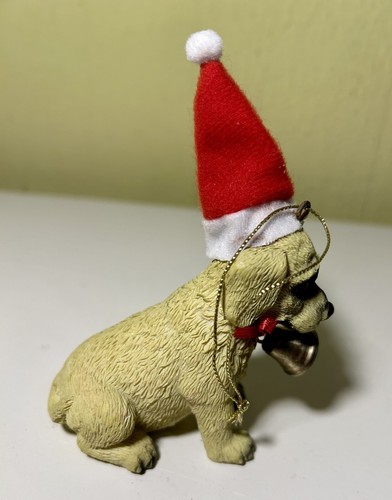 Yellow LAB Labrador Retriever Dog Christmas Ornament Resin Santa Hat Brass Bell - Picture 4 of 8