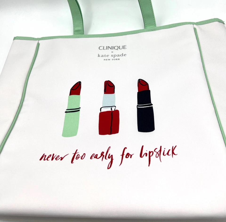 Bolso de hombro Clinique x Kate Spade Shopping ~ tira verde ~ estampado de lápiz labial Foto 3 de 4