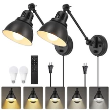Remote Plug in Wall Sconces Set of Two,Stepless Dimming & Stepless Colors 270...