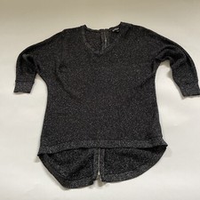 EXPRESS Black Silver METALLIC SPARKLE SWEATER Knit Top FULL Zip Back XS