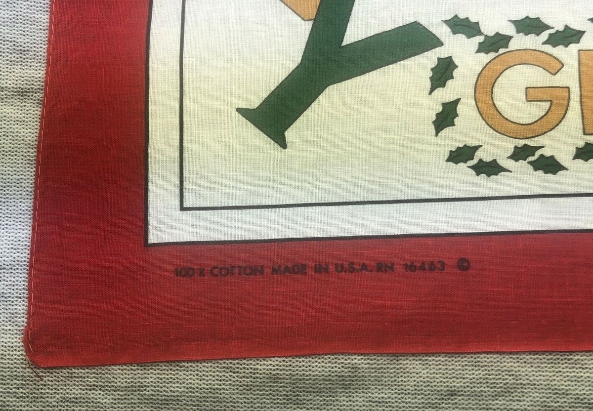 Vintage Christmas Linen Bandana Cotton Poly Blend Handkerchief USA Rn 16463 | eBay Vintage Christmas Linen Bandana Cotton Poly Blend Handkerchief USA Rn 16463 | eBay