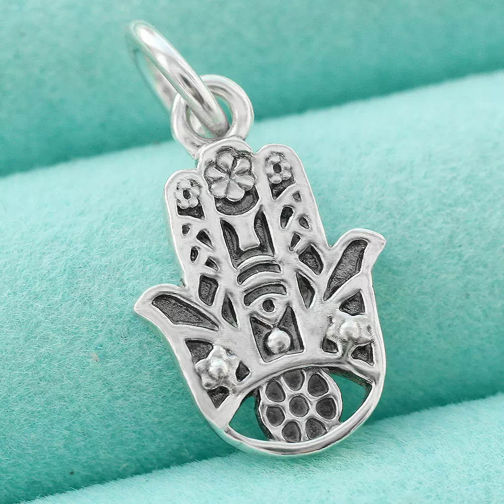 Hamsa Hand of God Pendant Real 925 Sterling Silver Hand of Fatima Catholic Charm