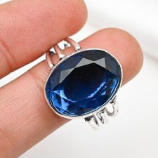 Blue Sapphire Lab-Created Ring Gemstone Handmade 925 Sterling Silver Jewelry