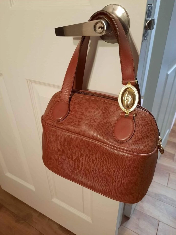 Sac à main vintage authentique Dior en cuir brun grain