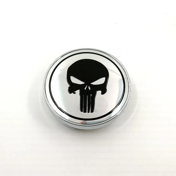 4x 56mm/60mm Cromo Negro 3D Calavera Punisher Coche Rueda Centro Tapacubos Cubierta de Llanta Foto 2 de 3
