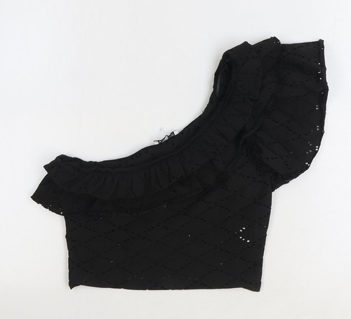 Zara Womens Black Polyester Blend Cropped T-Shirt Size S One Shoulder