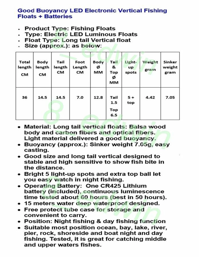 3 pcs of 36 cm LED Electronic Saltwater Night Fishing Floats + 5 Batteries Other - image 3 of 4