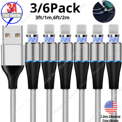 3/6Pack 3/6Ft Magnetic USB Charger Cable For iPhone 13 11 XR Data Charging Cord