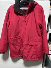 Lands End Winter Parka Coat Red Hooded Fleece Lined Large 14/16 Polar Tech Nice