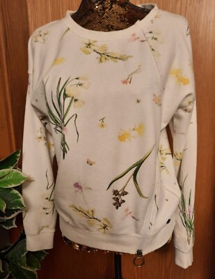 KHUJO. Damen Sweat Pullover. Weiß/Blumen Muster. Gr.M/L