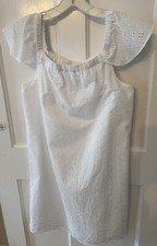 J. Crew Size Medium White Eyelet Off The Shoulder Dress 100% Cotton Lined EUC