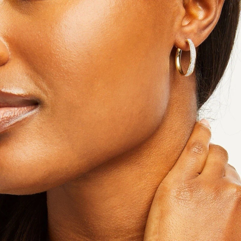 Aretes tipo argolla italianos de oro brillante en oro de 14 k (20 mm) Foto 3 de 4