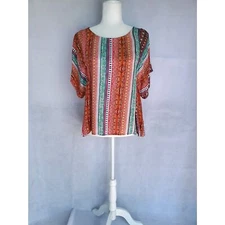 Maeve Anthropologie Blouse Boho Hippie Bright Color & Print Kimono Sleeve Medium