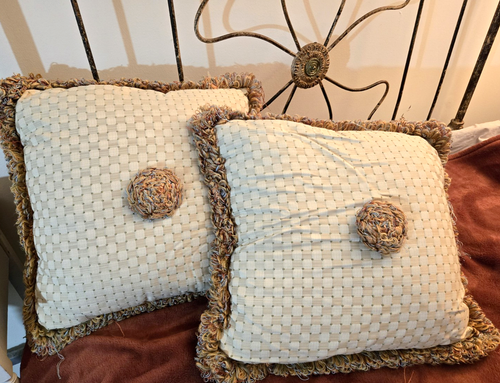 Throw Pillows Overstuffed Decorative Fringed Crossweave Pattern See VIDEO - Picture 4 of 23