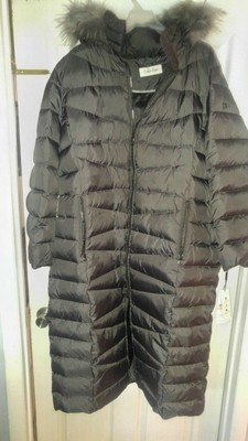 calvin klein faux fur trim maxi puffer coat