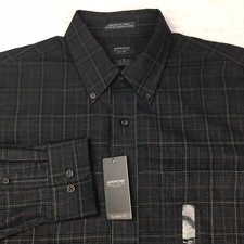 ARROW Dress Shirt Mens Medium Dark Gray w/Black-Red Checks Heritage Twill NWT 