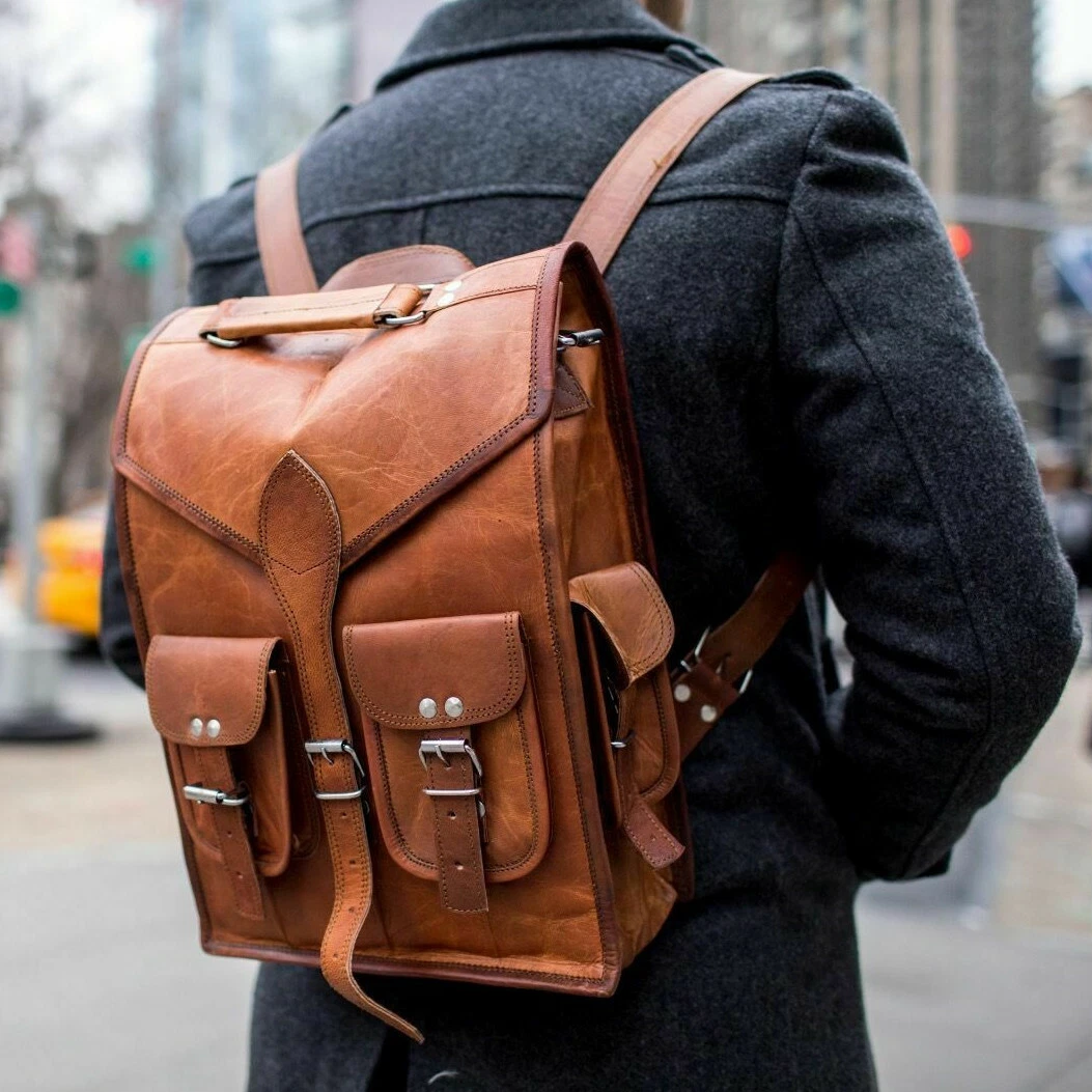 Handmade leather 2025 backpack mens