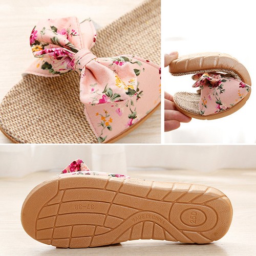 Women Slipper Female Bohemia Bowknot Flax Linen Flip Flops Beach Shoes Sandals