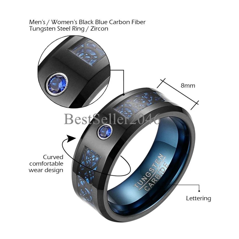 男式 8 毫米碳纤维钨凯尔特龙结婚戒指舒适贴合表带 — 第 2/4 张图片